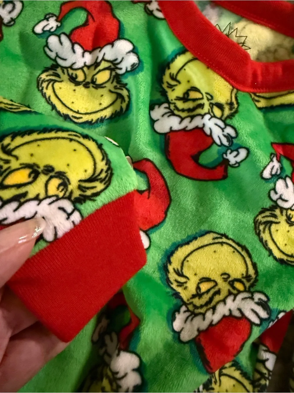 4T Dr. Seuss Green Grinch Print Long-Sleeve Pajama Top Red Trim soft new gender